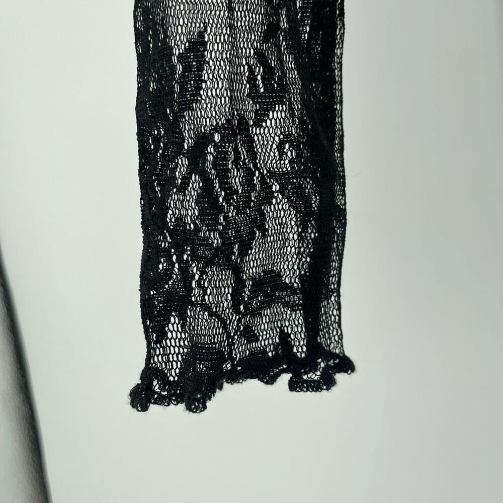 SHEIN Medium Black Sheer Floral Lace Layering Top Scalloped Mesh Y2K - Picture 6 of 13